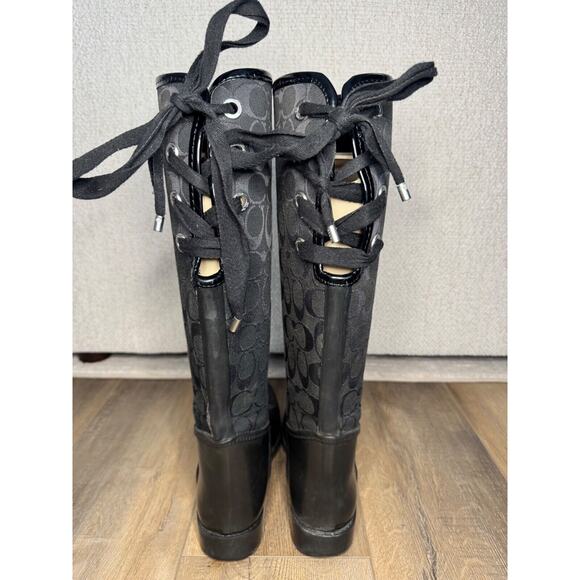Coach Tristee Rain Boot Denim Signature C 17" Lace Back - Picture 9 of 16